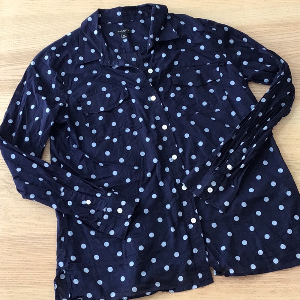 Talbots Navy Polka Dot Button up